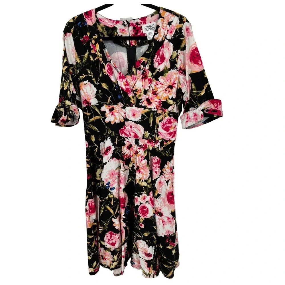 vintage floral fit and flare dress Vintage Floral Print Linen Dress, Long Sleeve Fit and Flare, Custom, Xiaolizi 1580#